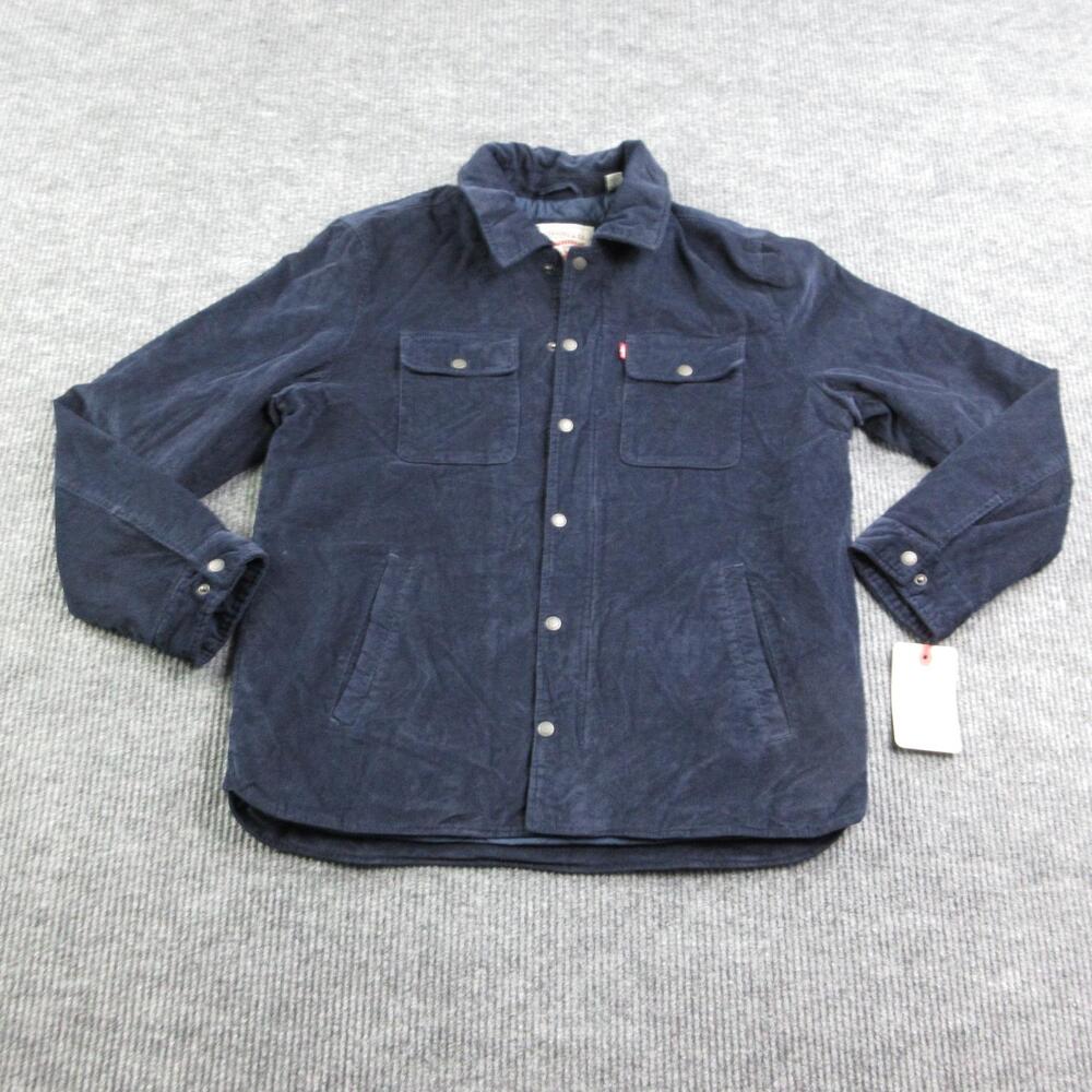 Levi's Jacket Mens L Blue Quilted Corduroy Lined Insulated Snap Collared NWT
